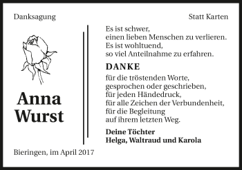 Traueranzeige von Anna Wurst 