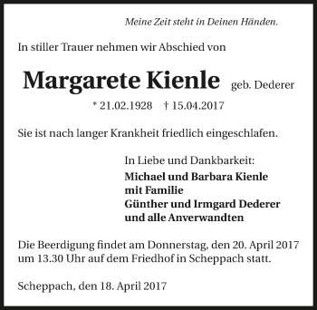 Traueranzeige von Margarete Kienle 