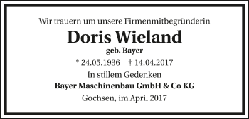 Traueranzeige von Doris Wieland 