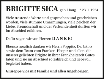 Traueranzeige von Brigitte Sica 