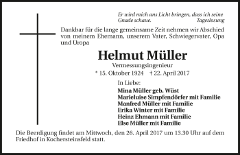 Traueranzeige von Helmut Müller