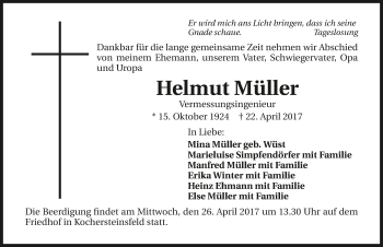 Traueranzeige von Helmut Müller 