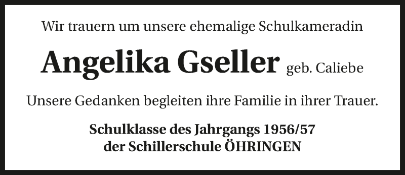  Traueranzeige für Angelika Gseller vom 05.04.2017 aus 