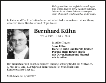 Traueranzeige von Bernhard Kühn 