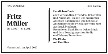 Traueranzeige von Fritz Müller 