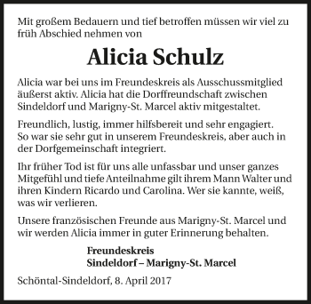 Traueranzeige von Alicia Schulz 
