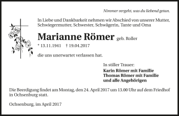 Traueranzeige von Marianne Römer 
