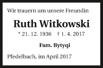 Traueranzeige von Ruth Witkowski 