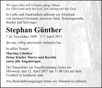 Traueranzeige von Stephan Günther 