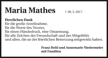 Traueranzeige von Maria Mathes 