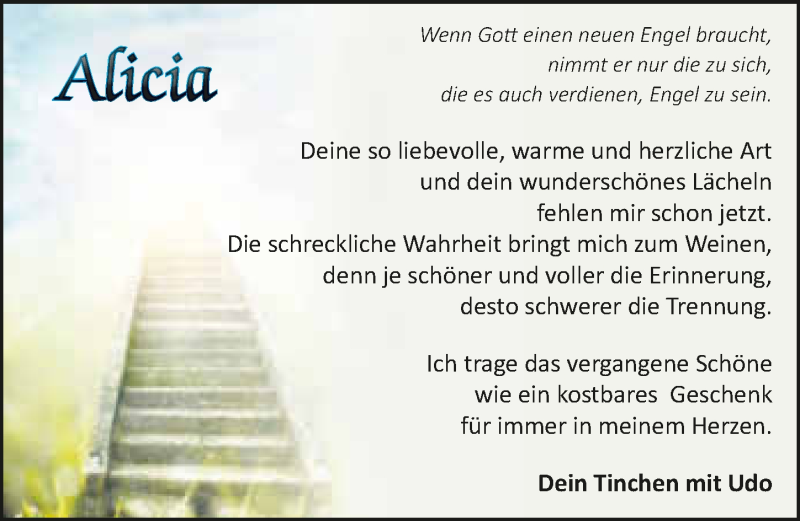  Traueranzeige für Alicia Schulz vom 07.04.2017 aus 