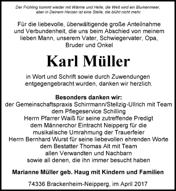 Traueranzeige von Karl Müller 