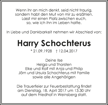 Traueranzeige von Harry Schochterus 