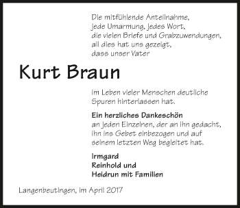 Traueranzeige von Kurt Braun 