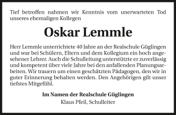 Traueranzeige von Oskar Lemmle 