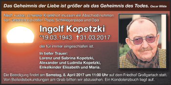 Traueranzeige von Ingolf Kopetzki 