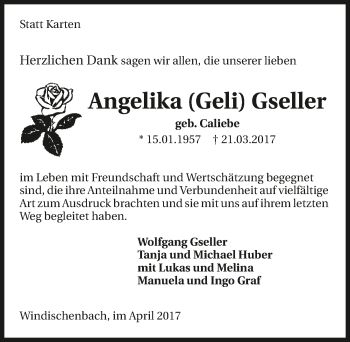 Traueranzeige von Angelika Gseller 