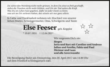 Traueranzeige von Else Feeser 