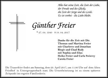 Traueranzeige von Günther Freier 