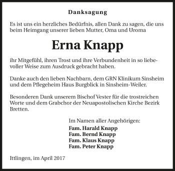 Traueranzeige von Erna Knapp 