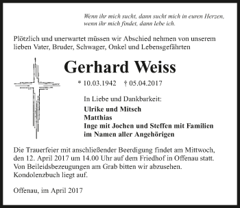 Traueranzeige von Gerhard Weiss 