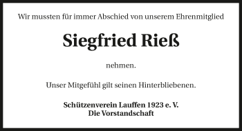 Traueranzeige von Siegfried Rieß 