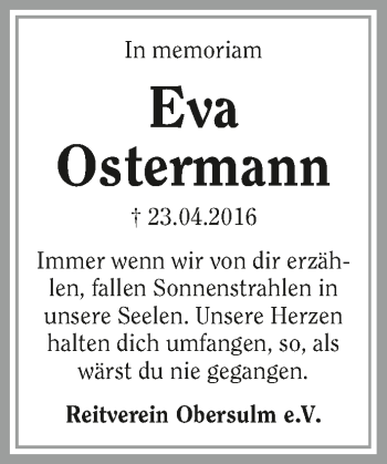 Traueranzeige von Eva Ostermann 