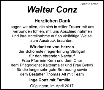 Traueranzeige von Walter Conz 