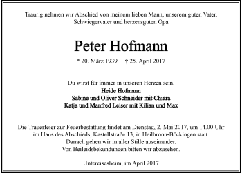 Traueranzeige von Peter Hofmann 