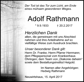 Traueranzeige von Adolf Rathmann 
