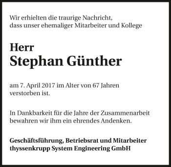 Traueranzeige von Stephan Günther