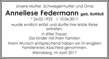 Traueranzeige von Anneliese Federmann 