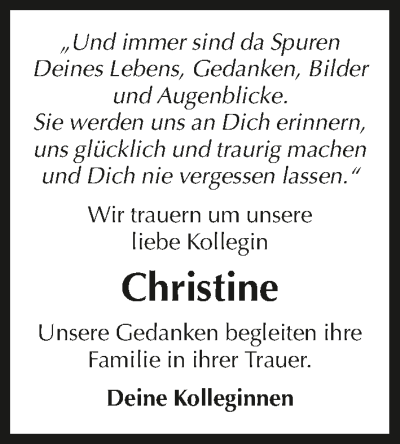  Traueranzeige für Christine Hafendörfer vom 08.04.2017 aus 