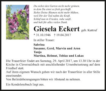 Traueranzeige von Giesela Eckert 