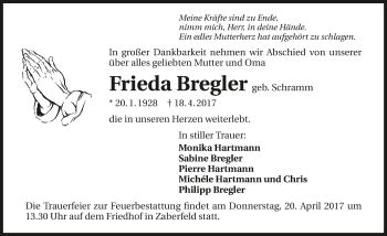 Traueranzeige von Frieda Bregler 