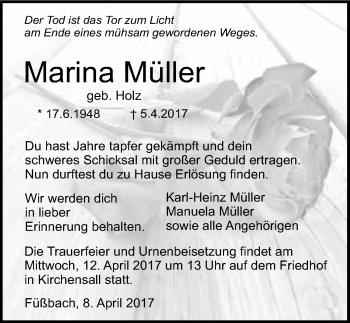 Traueranzeige von Marina Müller 