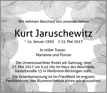 Traueranzeige von Kurt Jaruschewitz 