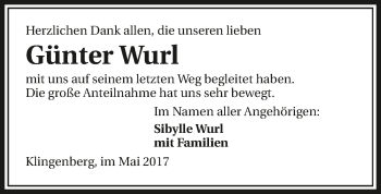 Traueranzeige von Günter Wurl 