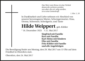Traueranzeige von Hilde Weippert 