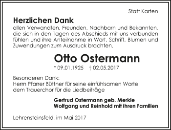 Traueranzeige von Otto Ostermann 