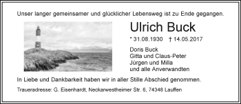 Traueranzeige von Ulrich Buck 