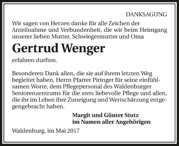 Traueranzeige von Gertrud Wenger 