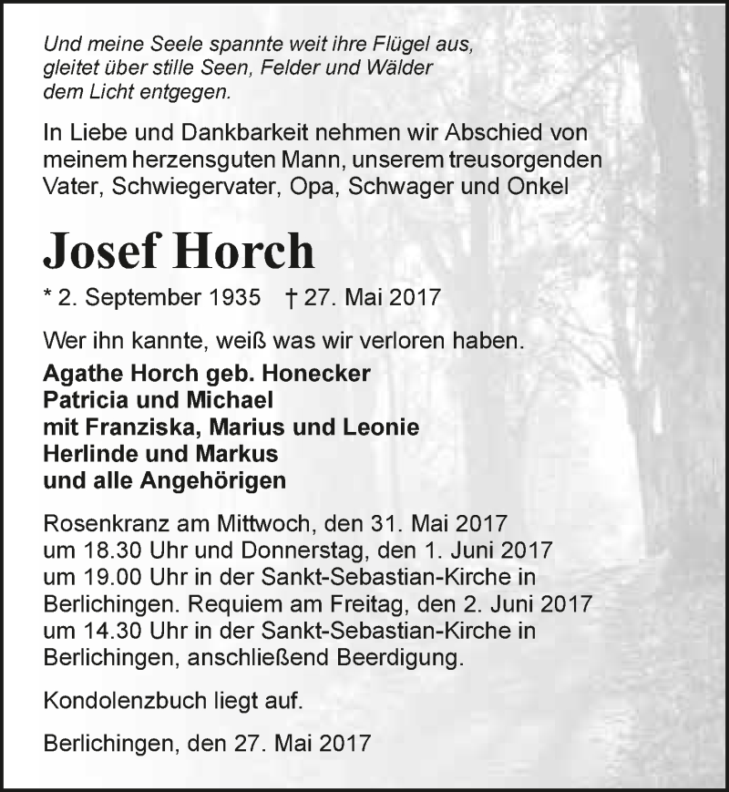  Traueranzeige für Josef Horch vom 30.05.2017 aus 