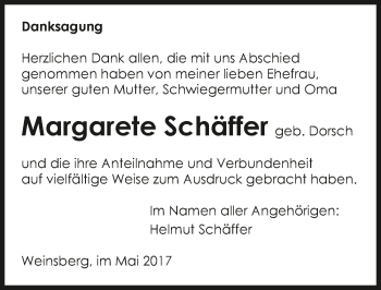 Traueranzeige von Margarete Schäffer 