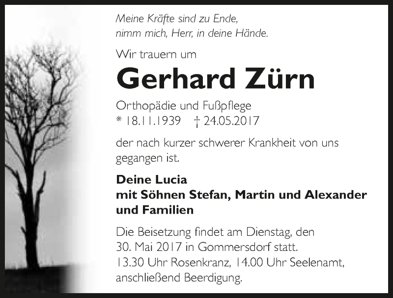  Traueranzeige für Gerhard Zürn vom 27.05.2017 aus 