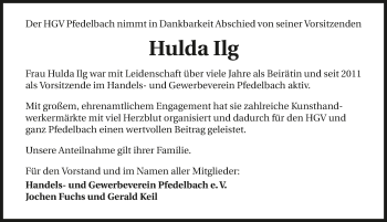 Traueranzeige von Hulda Ilg 