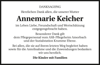 Traueranzeige von Annemarie Keicher 