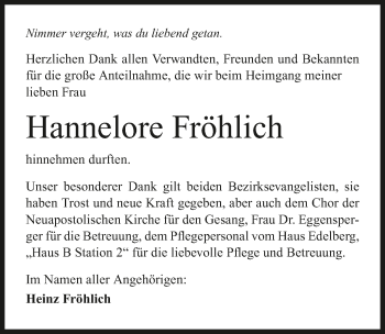 Traueranzeige von Hannelore Fröhlich 