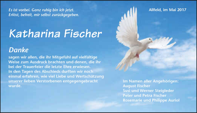  Traueranzeige für Katharina Fischer vom 17.05.2017 aus 