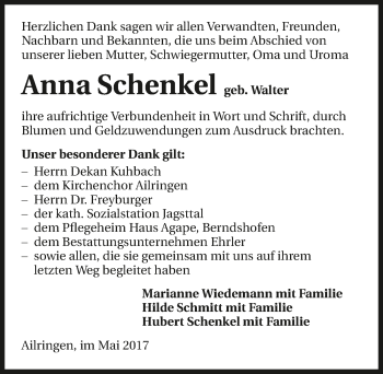 Traueranzeige von Anna Schenkel 